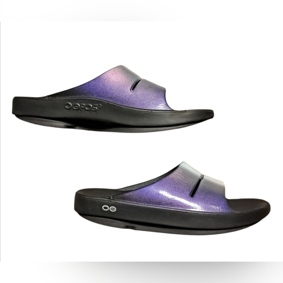 OOFOS Women's Slide Sandals - Black and Purple - Picture 7 of 14